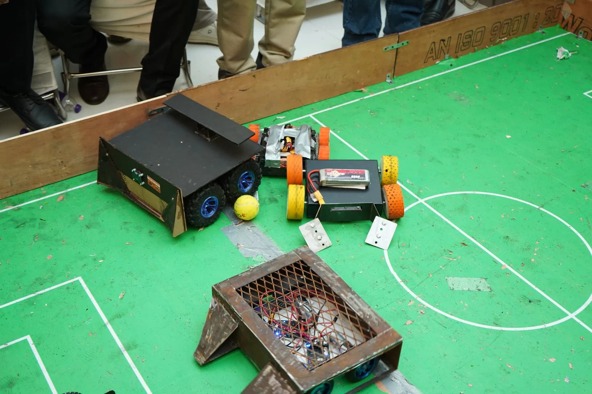 Real student-built soccer robots competing on the Robo Goal India pitch