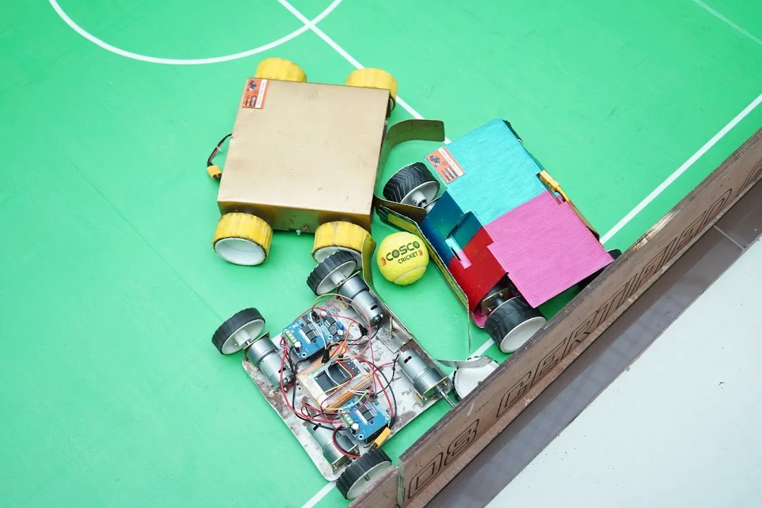 Colourful student-built soccer robots at Robo Goal India 2026